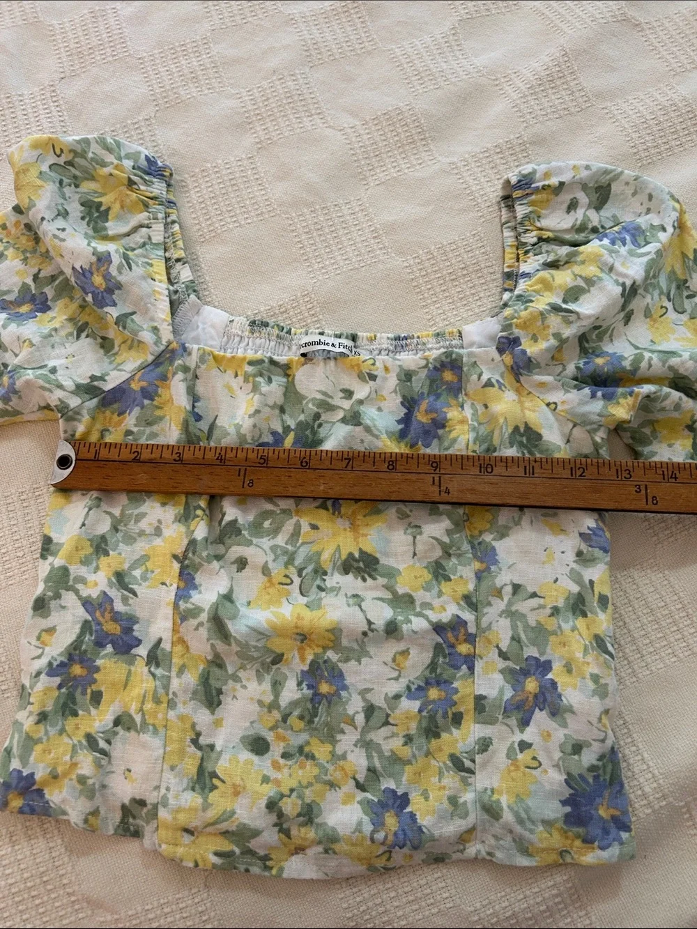 Abercrombie & Fitch Floral Square-Neck Puff Sleeve Top linen XS